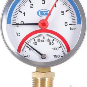Термоманометр Gross вертикальний 1/4 "з клапаном 1/2" (120 C) (10.0 Bar)